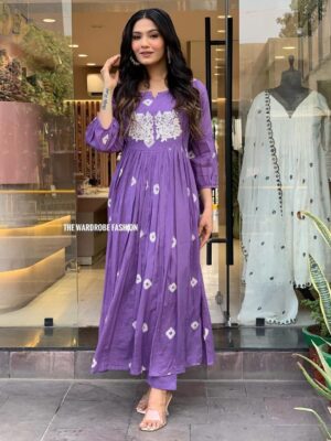 PURPLE EMBROIDERY FLORAL SUIT